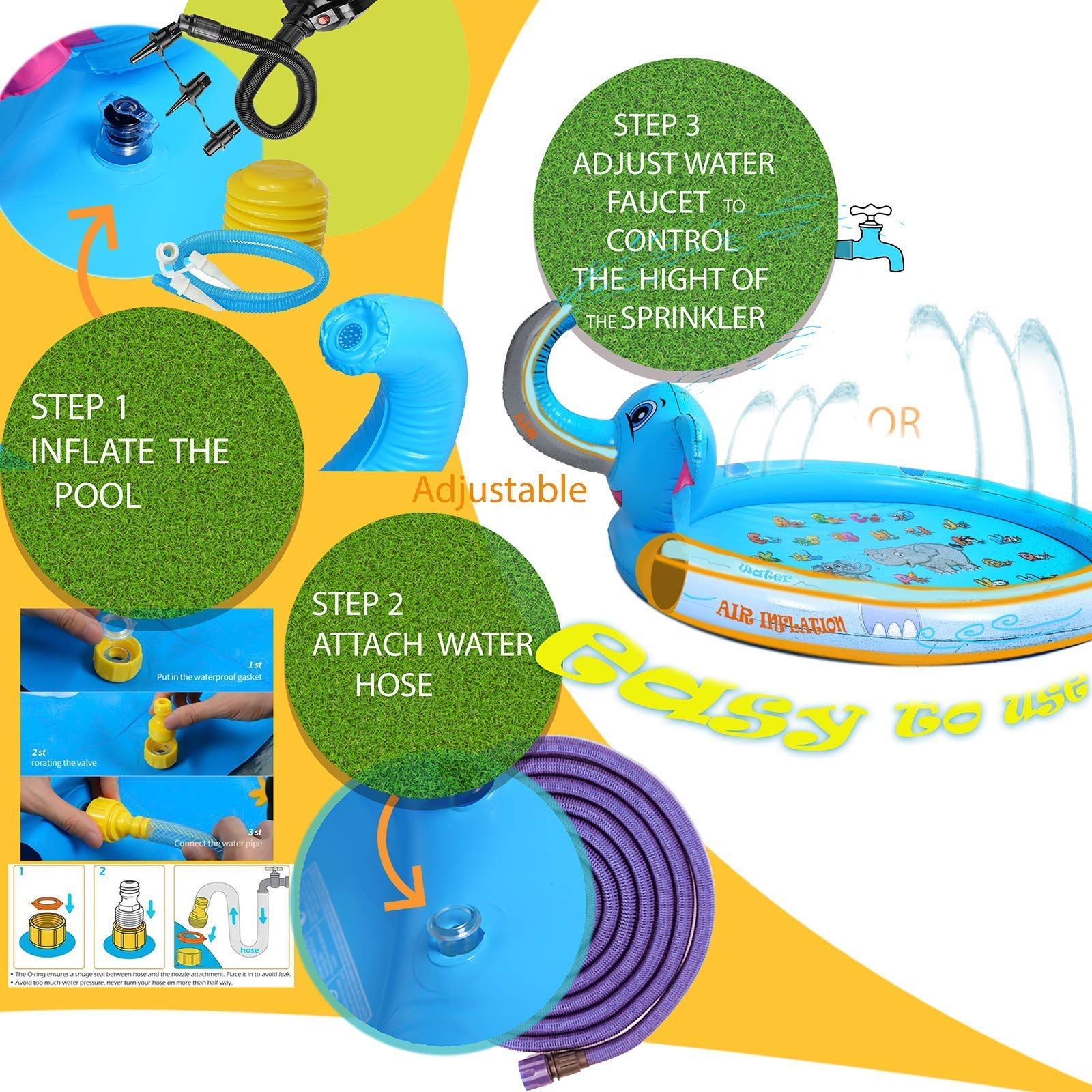 3 in 1 Splash Pad Inflatable Sprinkler Pool, Kids Pool Baby Pool Toddler Pool Inflatable Water