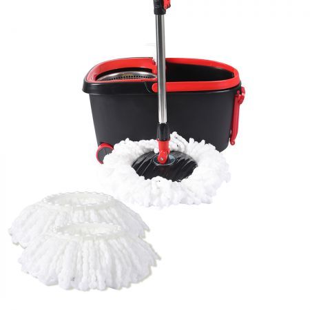 360° Spin Mop Bucket Set Spinning Stainless Steel Rotating Wet Dry Black