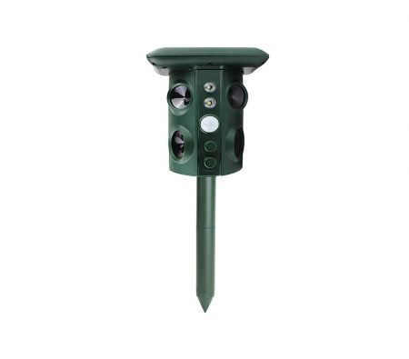 Solar & Rechargeable Animal Repeller, Waterproof Ultrasonic Pest Control, 3 in 1 Mouse Deterrent Repellent for Dog, Cat, Squirrel w/Predator Sound, Motion Detector, LED Strobe Light