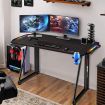 Ergonomic Gaming Desk Computer Home Office Writing Desk Racer Table with LED Lights and Carbon Fiber Desktop Black