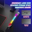 Ergonomic Gaming Desk Computer Home Office Writing Desk Racer Table with LED Lights and Carbon Fiber Desktop Black