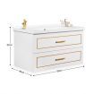 90cm Bathroom Sink Cabinet Vanity Two Large Drawers Wall Mount White
