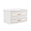 90cm Bathroom Sink Cabinet Vanity Two Large Drawers Wall Mount White