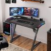 Large Z Shaped Gaming Desk Computer Home Office Writing Desk Racer Table with RGB LED Lights Carbon Fiber Tabletop Black