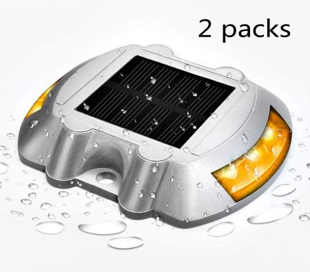 2pack Solar Deck Lights Solar Powered Dock Light Outdoor IP68 Waterproof Road Markers Yellow