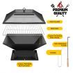 Portable Steel Fire Pit BBQ Grill Fireplace Smoker Outdoor Brazier Stove Patio Heater Square Shape