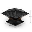 Portable Steel Fire Pit BBQ Grill Fireplace Smoker Outdoor Brazier Stove Patio Heater Square Shape