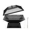 Portable Steel Fire Pit BBQ Grill Fireplace Smoker Outdoor Brazier Stove Patio Heater Square Shape