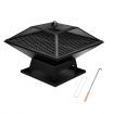 Portable Steel Fire Pit BBQ Grill Fireplace Smoker Outdoor Brazier Stove Patio Heater Square Shape