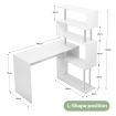L-Shaped Rotating Home Office Desk Corner PC Computer Table 4 Tier Bookshelf Storage White