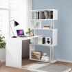 Home Office Computer Desk Corner Table 4 Tier Bookshelf Storage L-Shaped Rotating Table White