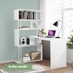 Home Office Computer Desk Corner Table 4 Tier Bookshelf Storage L-Shaped Rotating Table White