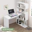Home Office Computer Desk Corner Table 4 Tier Bookshelf Storage L-Shaped Rotating Table White