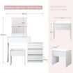 White Makeup Mirror Dressing Table Stool Set with 4 Storage Drawers and Shelves