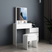 White Makeup Mirror Dressing Table Stool Set with 4 Storage Drawers and Shelves