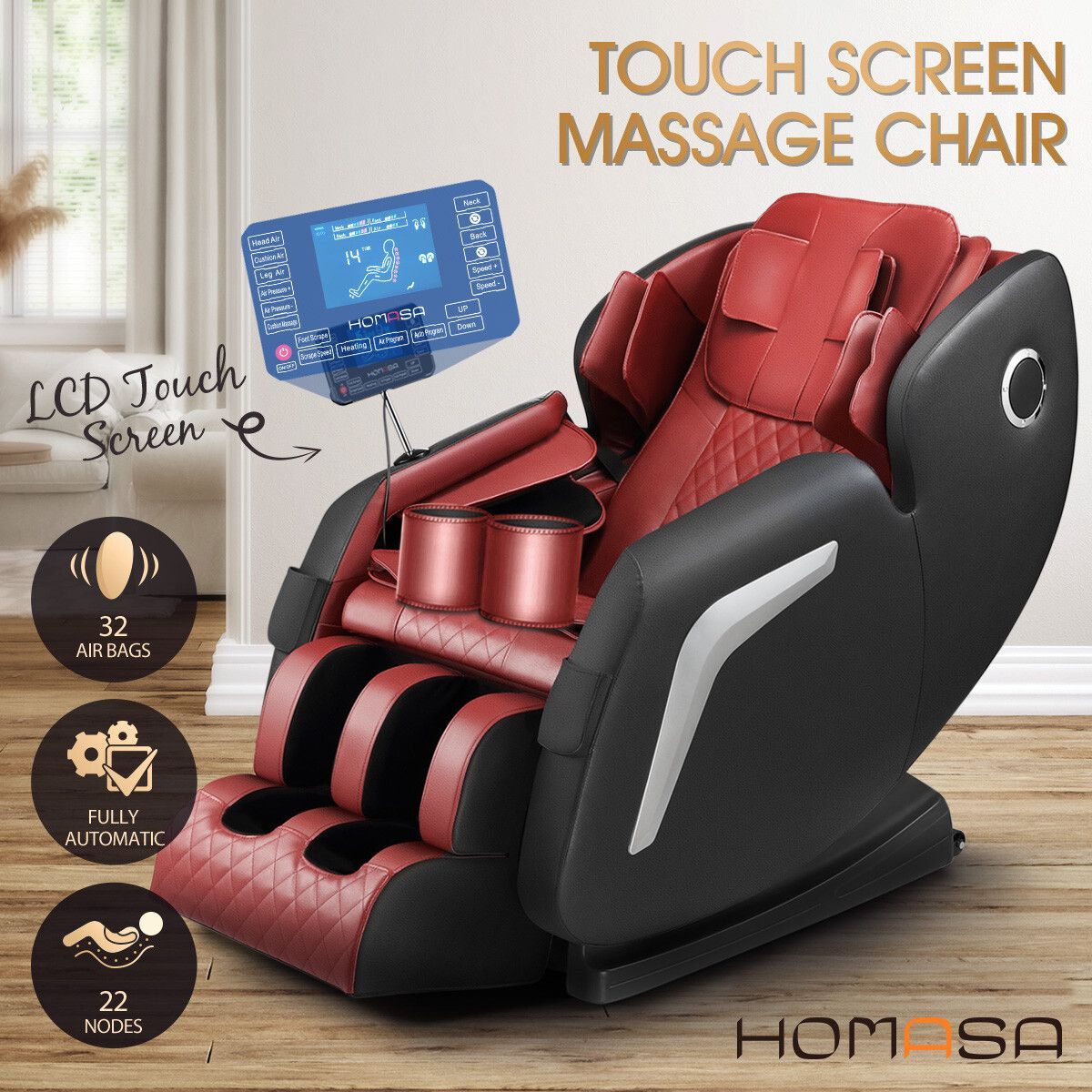 HOMASA Zero-Gravity Full Body Massage Chair Shiatsu Kneading Massager Electric Recliner Touch Control