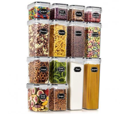 Set of 14 Flour and Sugar Canisters for Pantry Storage and Organization