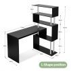 Home Office Computer Desk Corner Table 4 Tier Bookshelf Storage L-Shaped Rotating Table Black