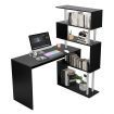 Home Office Computer Desk Corner Table 4 Tier Bookshelf Storage L-Shaped Rotating Table Black