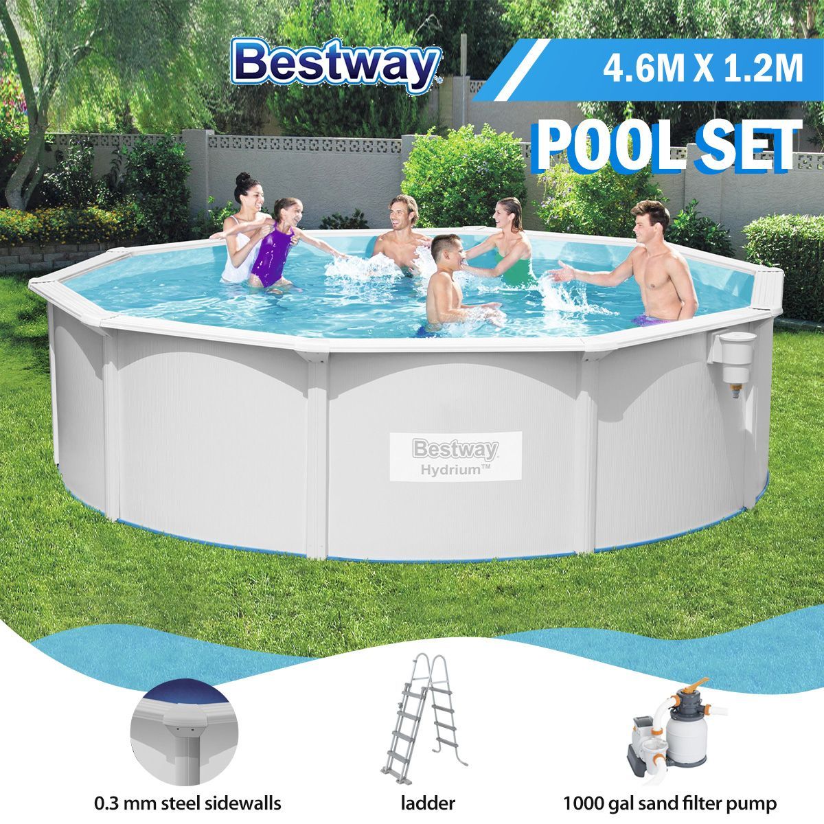 Bestway Hydrium Steel Wall Pool Round Portable Aboveground Swimming Pool Set