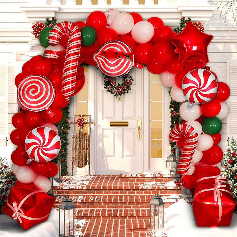 Christmas Decorations Balloon Arch Garland Kit Including Merry Christmas Banner, Santa Claus, Snowman, Christmas Tree, Stars