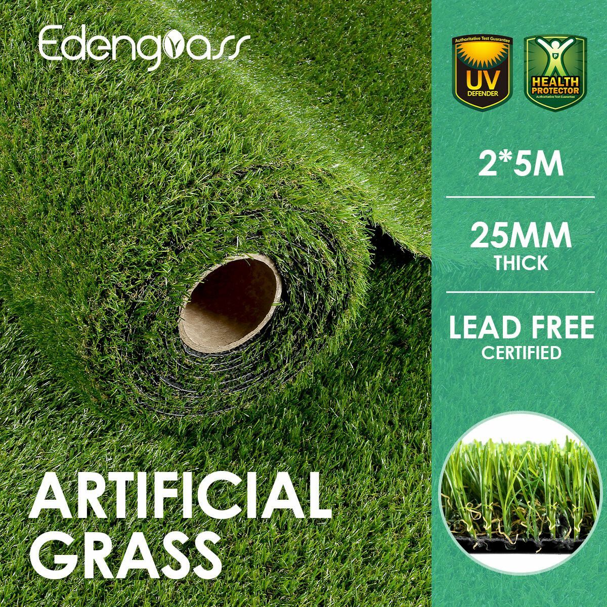 2M X 5M Artificial Synthetic Fake Faux Grass Mat Turf Lawn 25MM Height