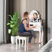 Vanity Dressing Table Stool Set Rotating Makeup Mirror 10 LED Lights Dresser 5 Drawers White