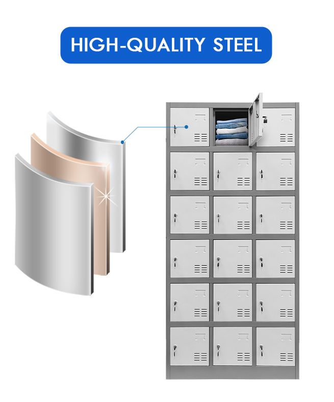 18 Doors Metal Steel Locker Gym Office School Home Stationary Storage Cabinet White