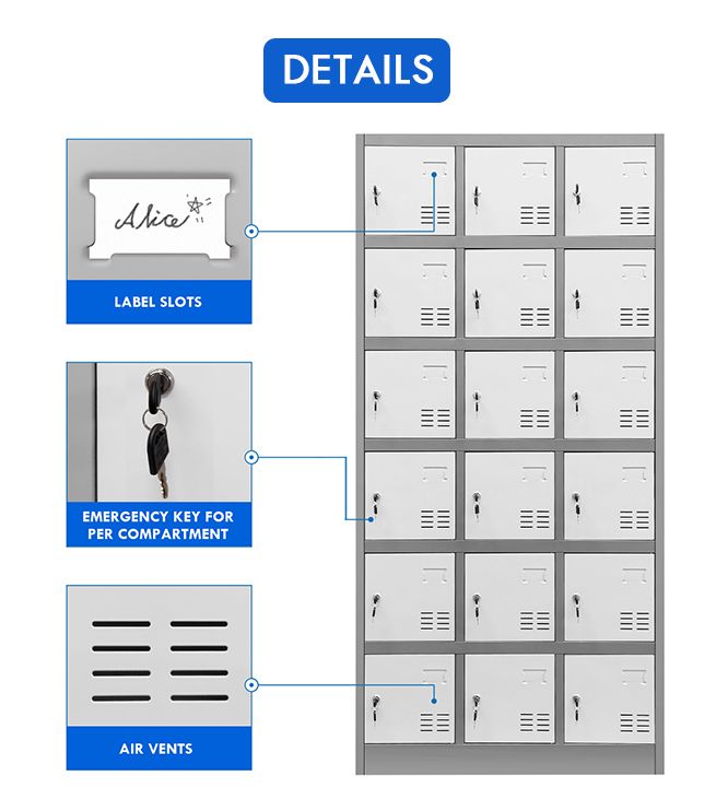 18 Doors Metal Steel Locker Gym Office School Home Stationary Storage Cabinet White