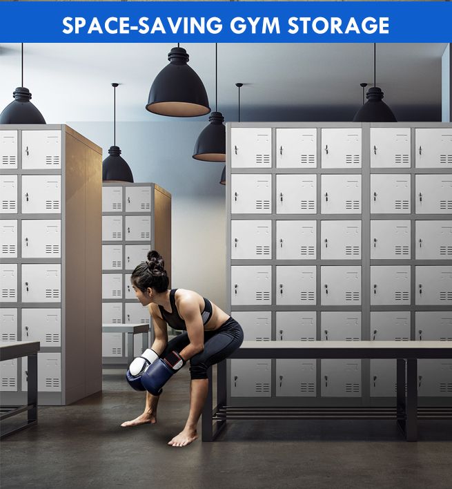 18 Doors Metal Steel Locker Gym Office School Home Stationary Storage Cabinet White