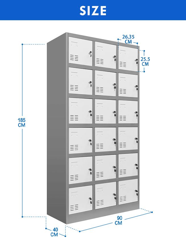 18 Doors Metal Steel Locker Gym Office School Home Stationary Storage Cabinet White