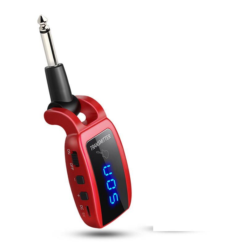 UHF Wireless Guitar Transmitter Receiver with HD LED Screen for Electric Guitar Bass Musical Instruments  Red