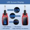 UHF Wireless Guitar Transmitter Receiver with HD LED Screen for Electric Guitar Bass Musical Instruments  Red
