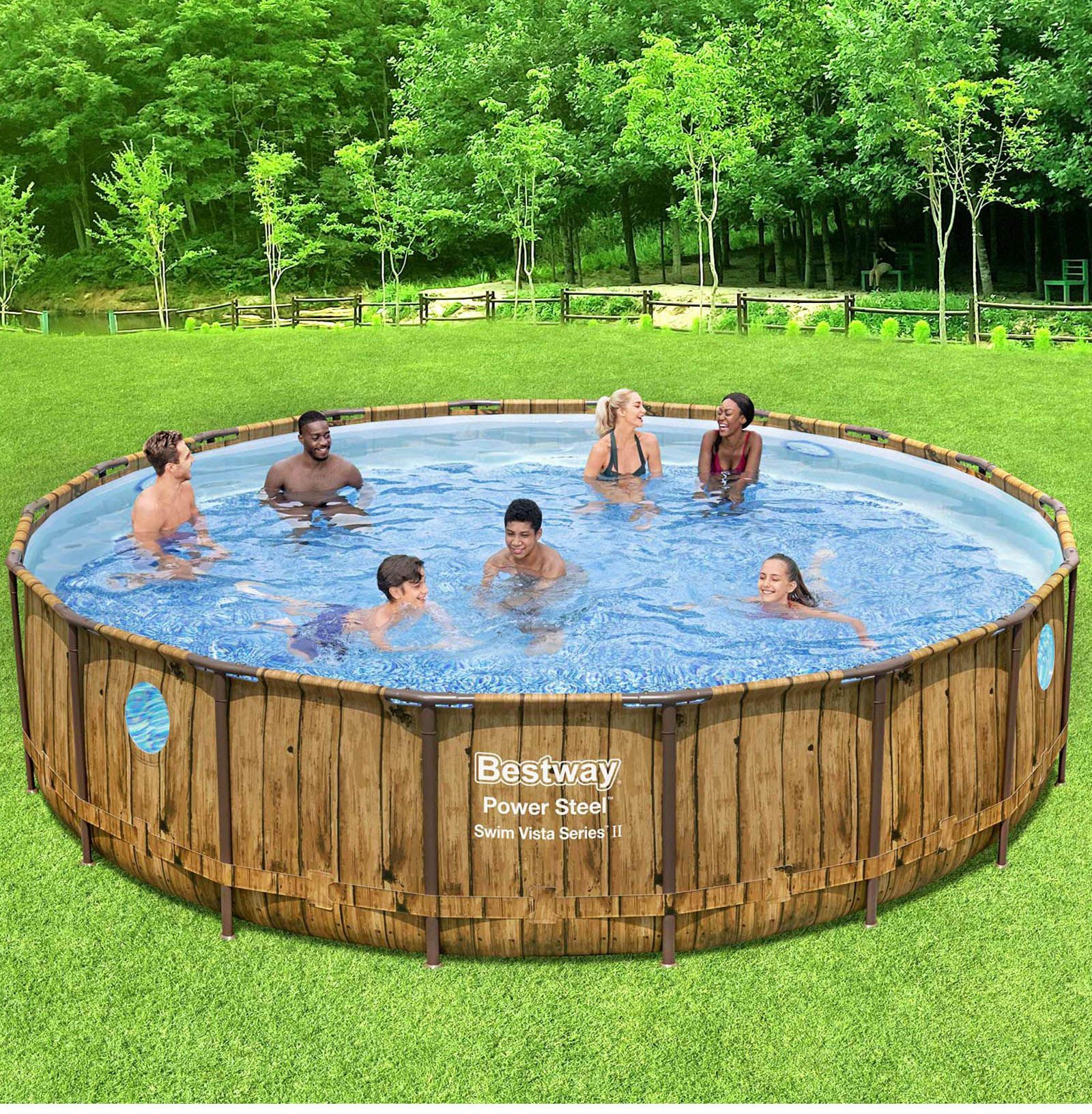 Bestway Round Above Ground Swimming Pool Portable Backyard Pool Set with Filter Pump 5.49x1.22m