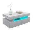 Rectangle Modern White Coffee Table High Gloss Storage Unit Furniture with 4 Drawers LED Lights