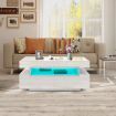 Rectangle Modern White Coffee Table High Gloss Storage Unit Furniture with 4 Drawers LED Lights