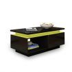 Coffee Table LED Lighted Storage Cabinet High Gloss 2 Drawers Modern Furniture Black