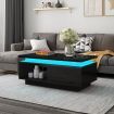 Coffee Table LED Lighted Storage Cabinet High Gloss 2 Drawers Modern Furniture Black