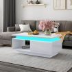 Coffee Table 2 Drawers Storage Cabinet High Gloss 16 LED Colour Lighted Furniture Modern White