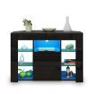 TV Cabinet Television Storage Unit 2 Drawers High Gloss Front LED Lighted Modern Furniture Console Black