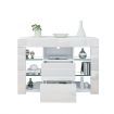 TV Cabinet LED Lighted Television Storage Unit High Gloss Front 2 Drawers Modern Furniture Console White