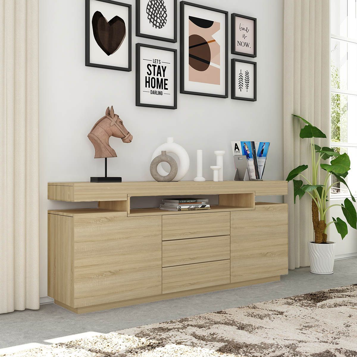3 Drawer Sideboard TV Stand Cabinet Entertainment Unit Buffet Table Oak 160x35x72cm
