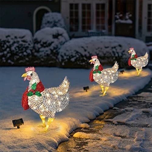 2pcs Light-Up Chicken with Scarf Holiday Decoration, LED Christmas Outdoor Decorations Christmas Ornaments with Light Christmas Atmosphere Decoration
