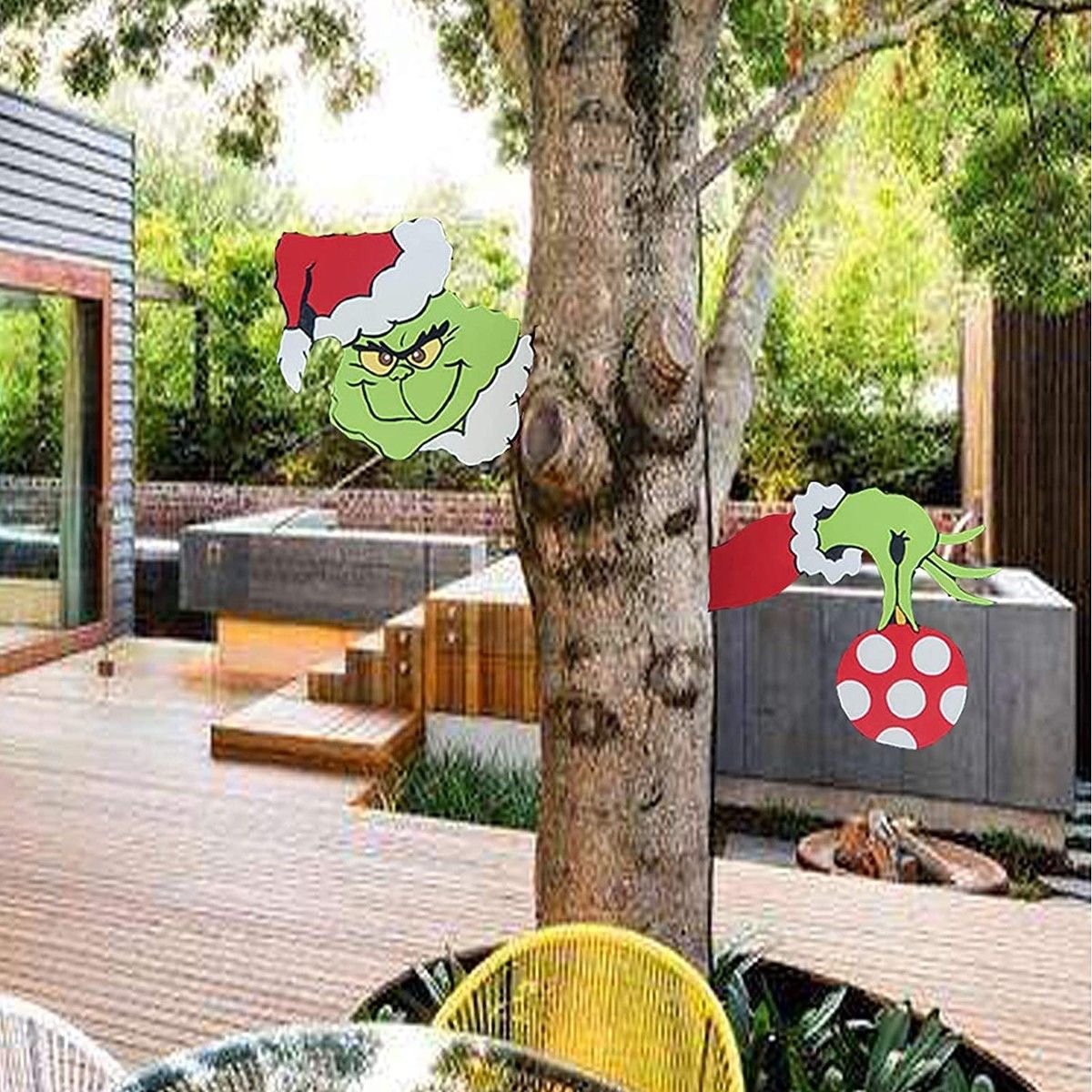 Grinch Christmas Decoration Yard Fence Peeker Yard Art Ornaments Christmas PVC Wall Signs