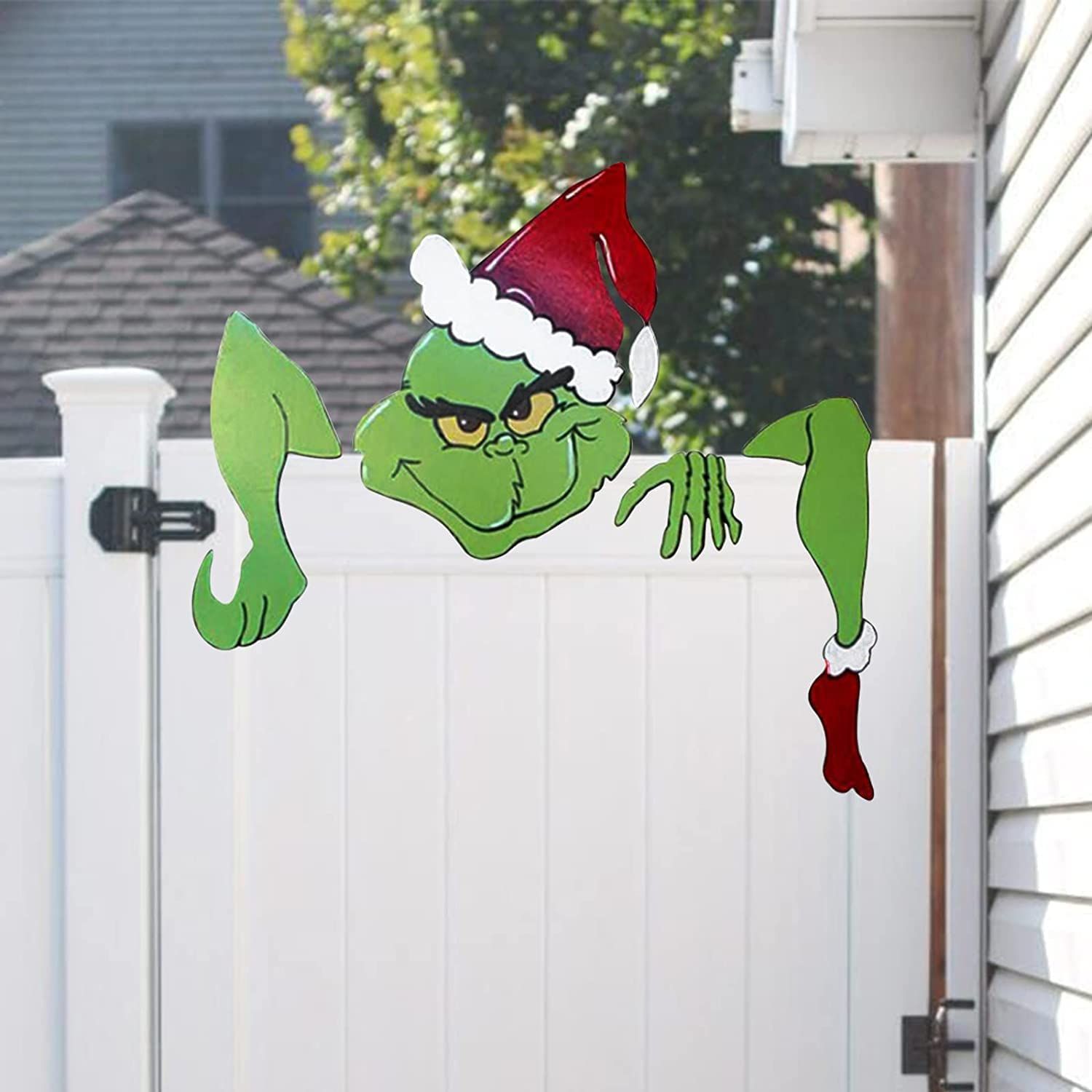 Grinch Christmas Decoration Yard Fence Peeker Yard Art Ornaments ...