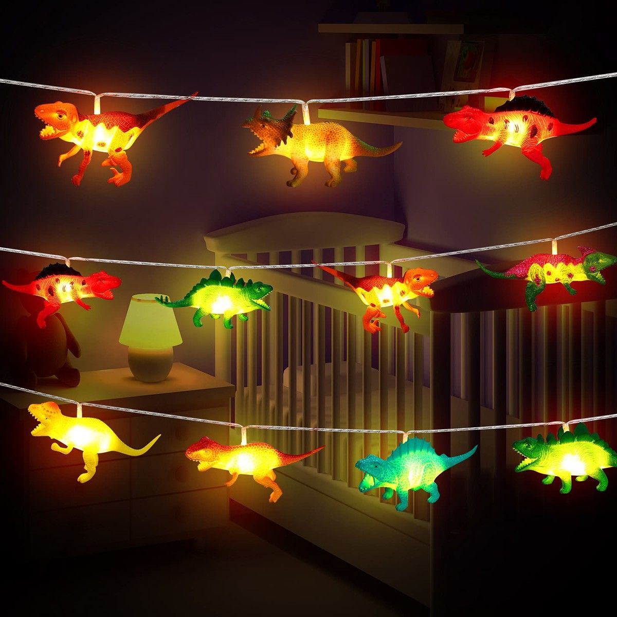 5M LED Dinosaur String Lights Batteries Powered Dinosaur Lamp Christmas Party Tree Decorative