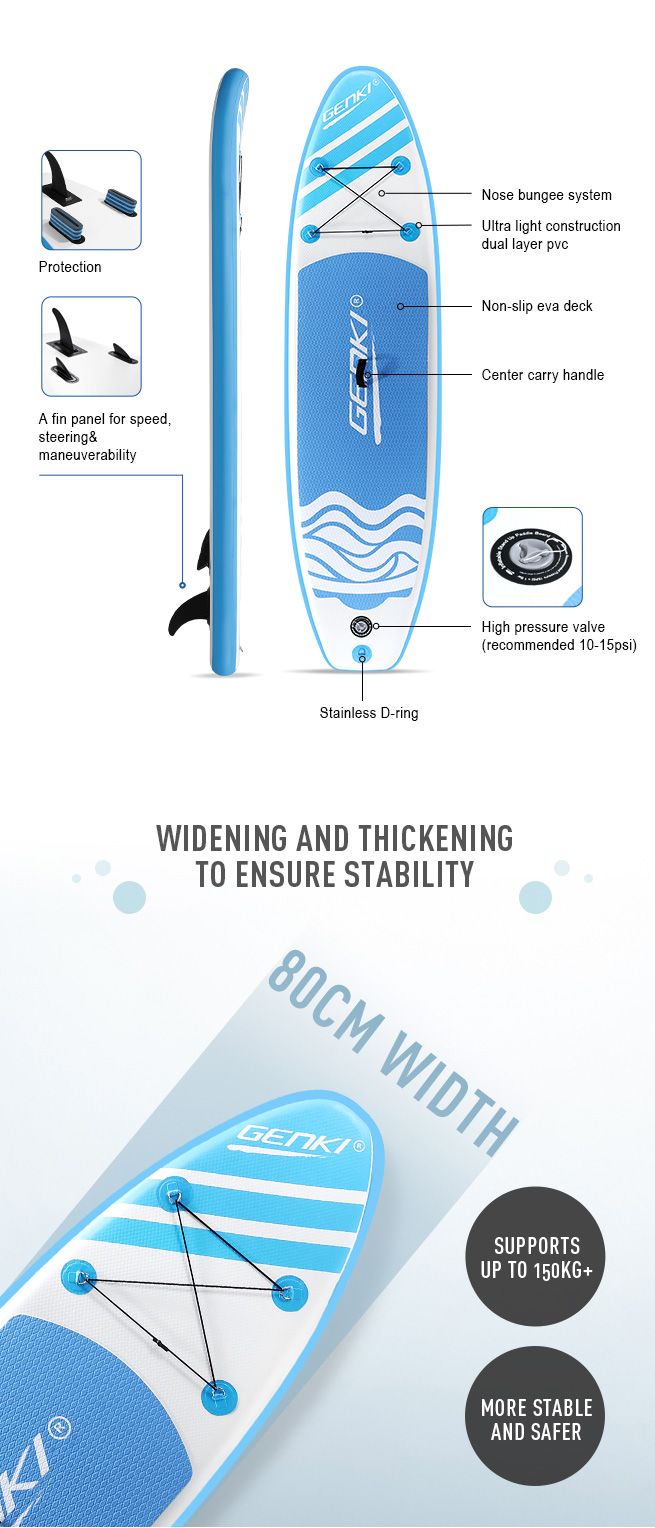 GENKI 2 in 1 SUP Inflatable Stand Up Paddle Board Surfboard Kayak Blue