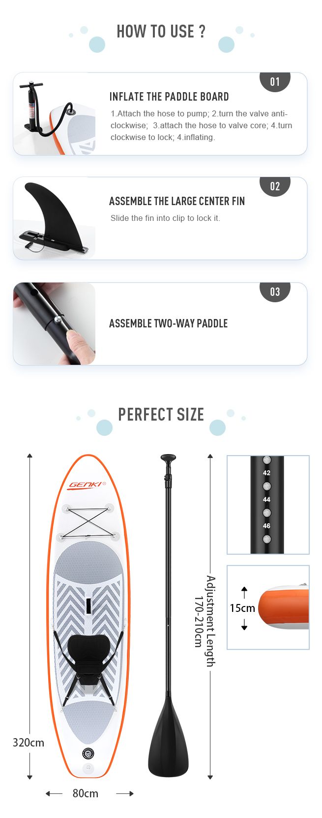 GENKI Stand Up Paddle Board Inflatable SUP Surfboard Kayak with Seat