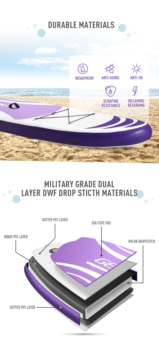 GENKI Stand Up Paddle Board 2 in1 Inflatable SUP Surfboard Kayak Purple