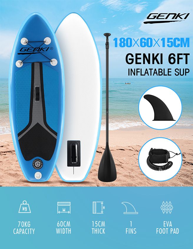 Genki Inflatable SUP Stand Up Paddle Board Paddleboard 180CM Adjustable